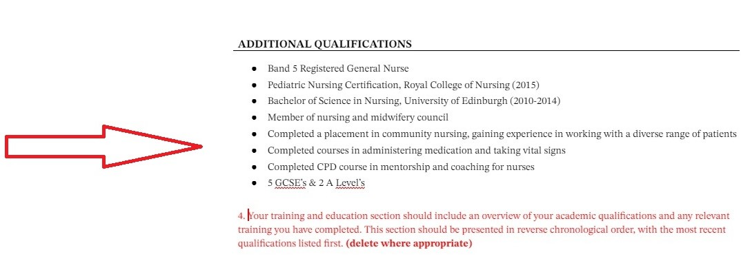 Nursing CV Additional Qualifications Section
