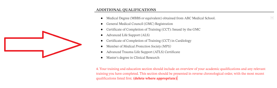 Doctor CV example Qualifications Section