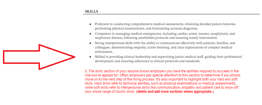 Medical Doctor CV example Skills Section